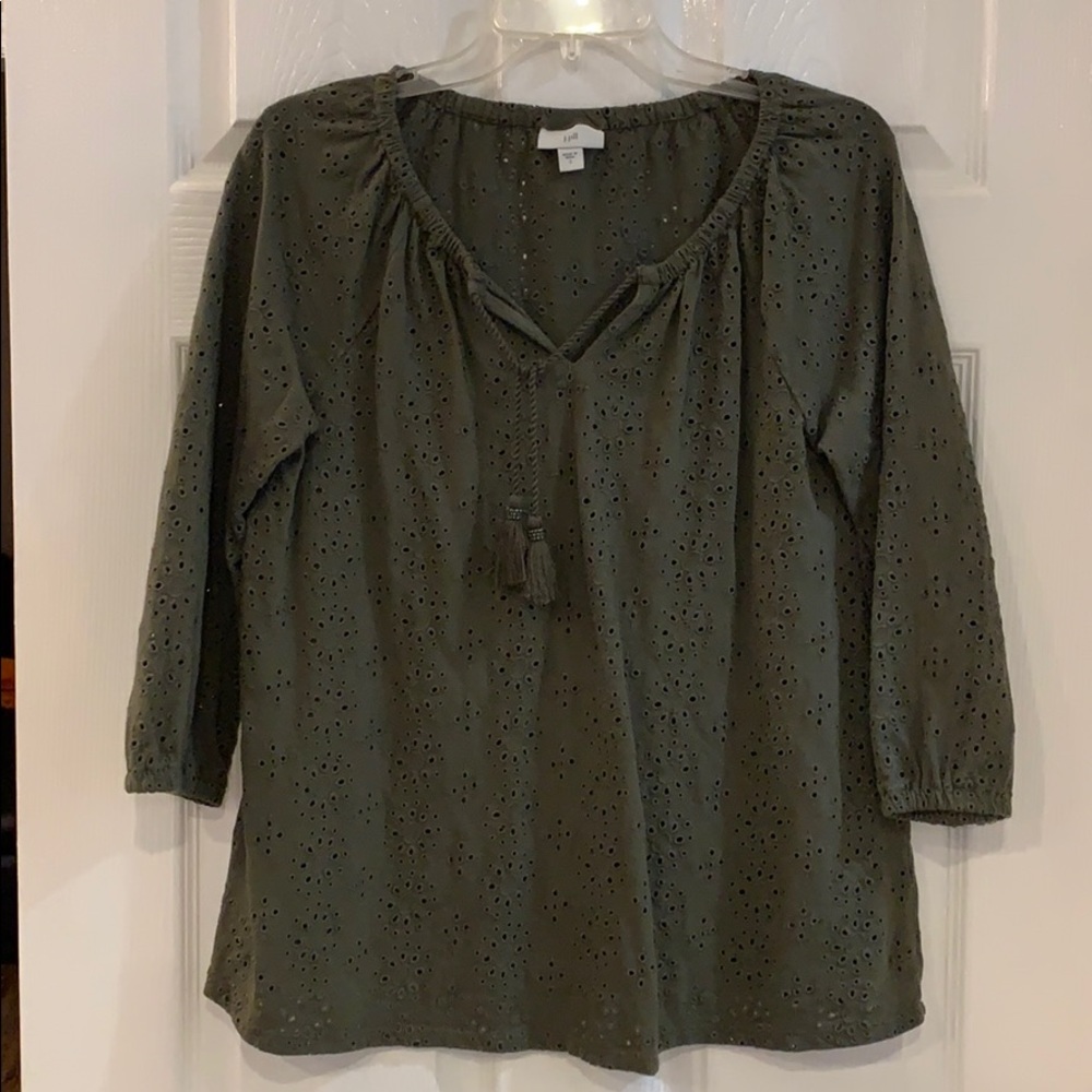 J Jill green 3/4 length top